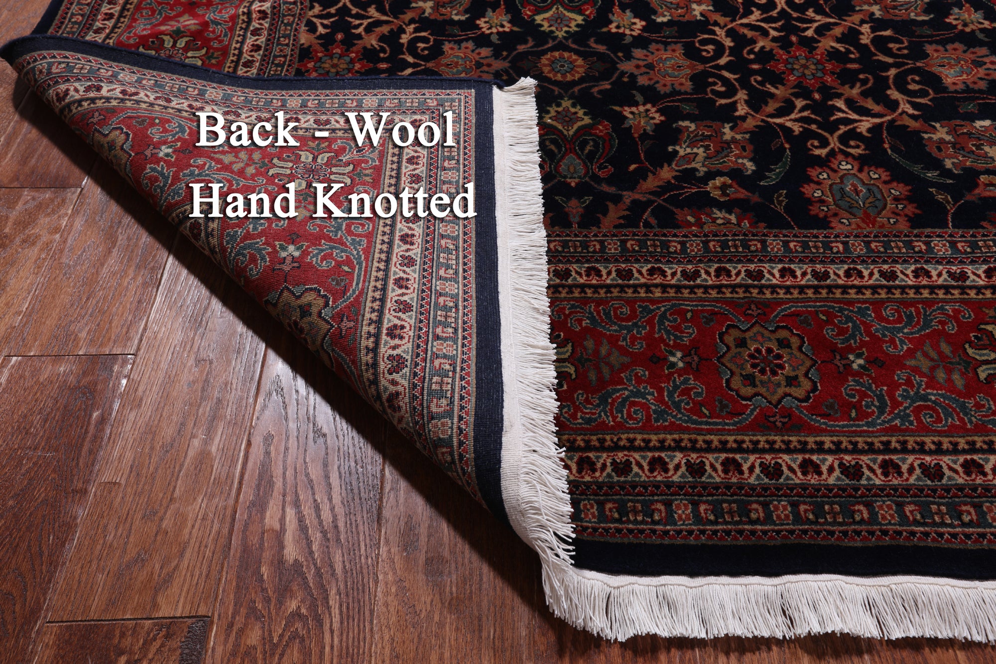 Navy Blue Persian Fine Tabriz Hand-Knotted Wool Rug - 9' 6" X 19' 7"