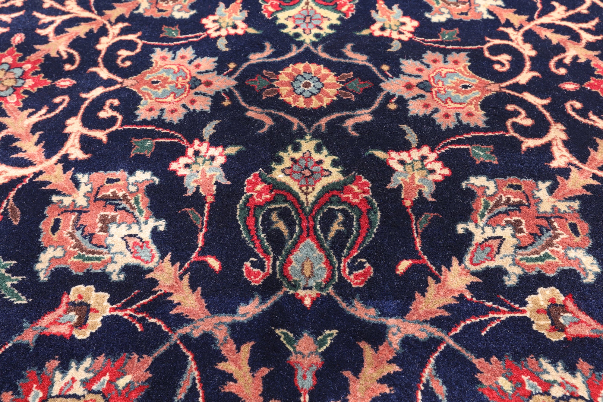 Navy Blue Persian Fine Tabriz Hand-Knotted Wool Rug - 9' 6" X 19' 7"