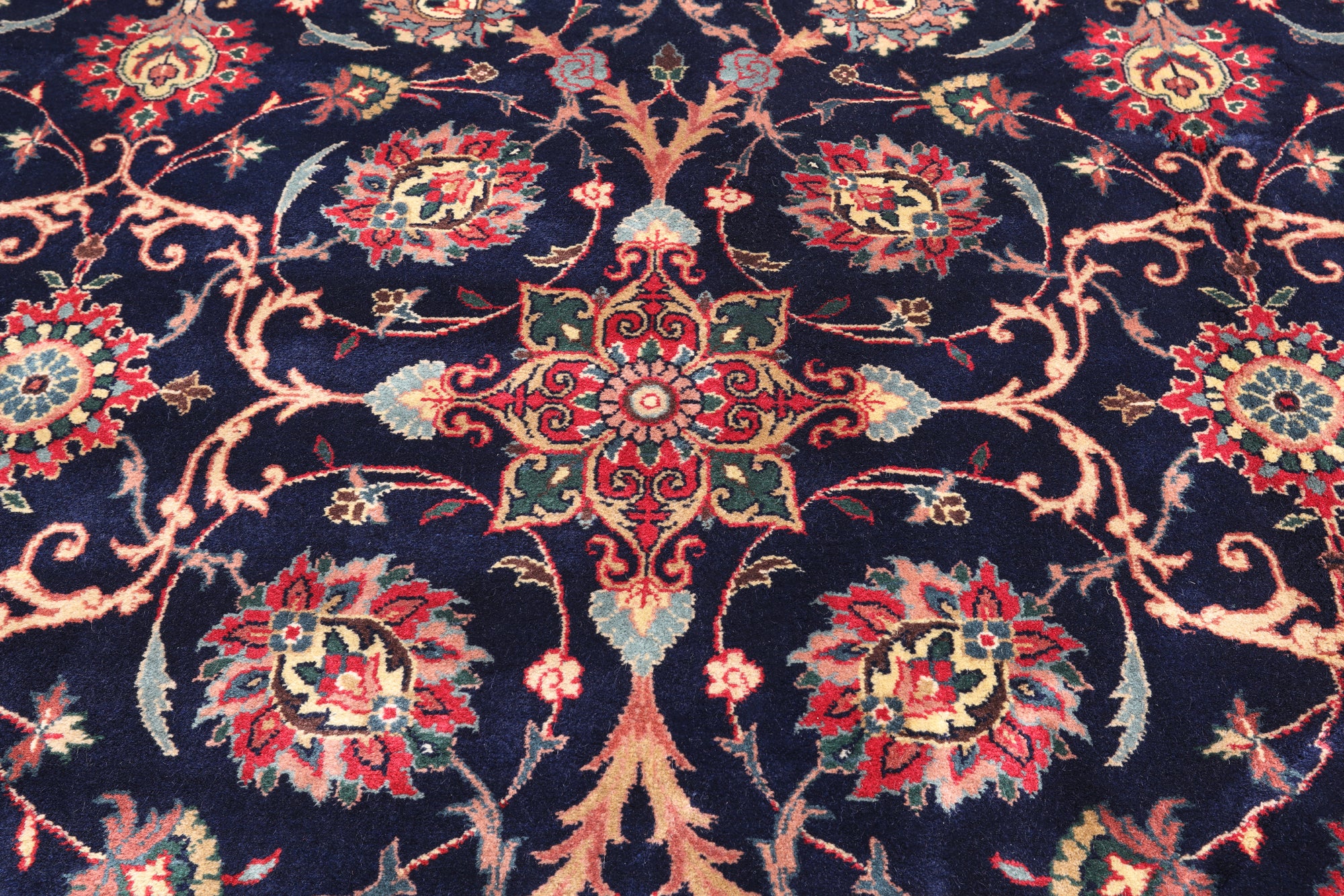Navy Blue Persian Fine Tabriz Hand-Knotted Wool Rug - 9' 6" X 19' 7"