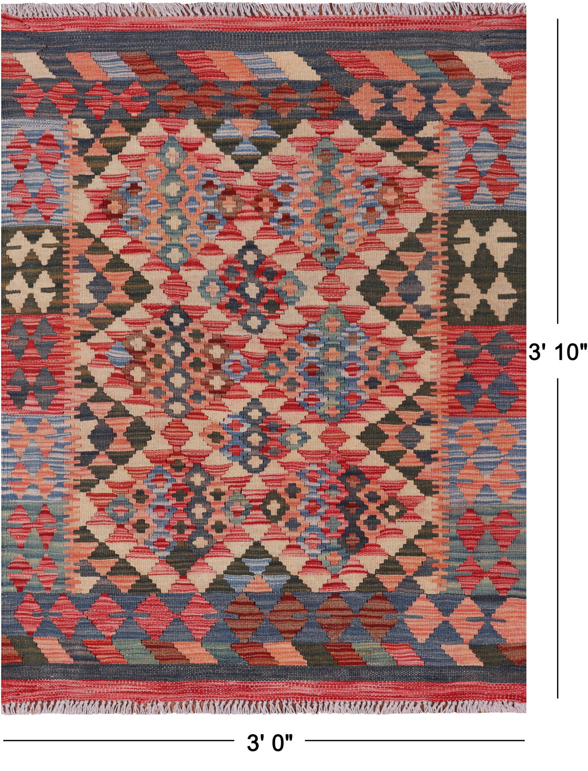Reversible Kilim Flat Weave Wool On Wool Rug - 3' 0" X 3' 10"