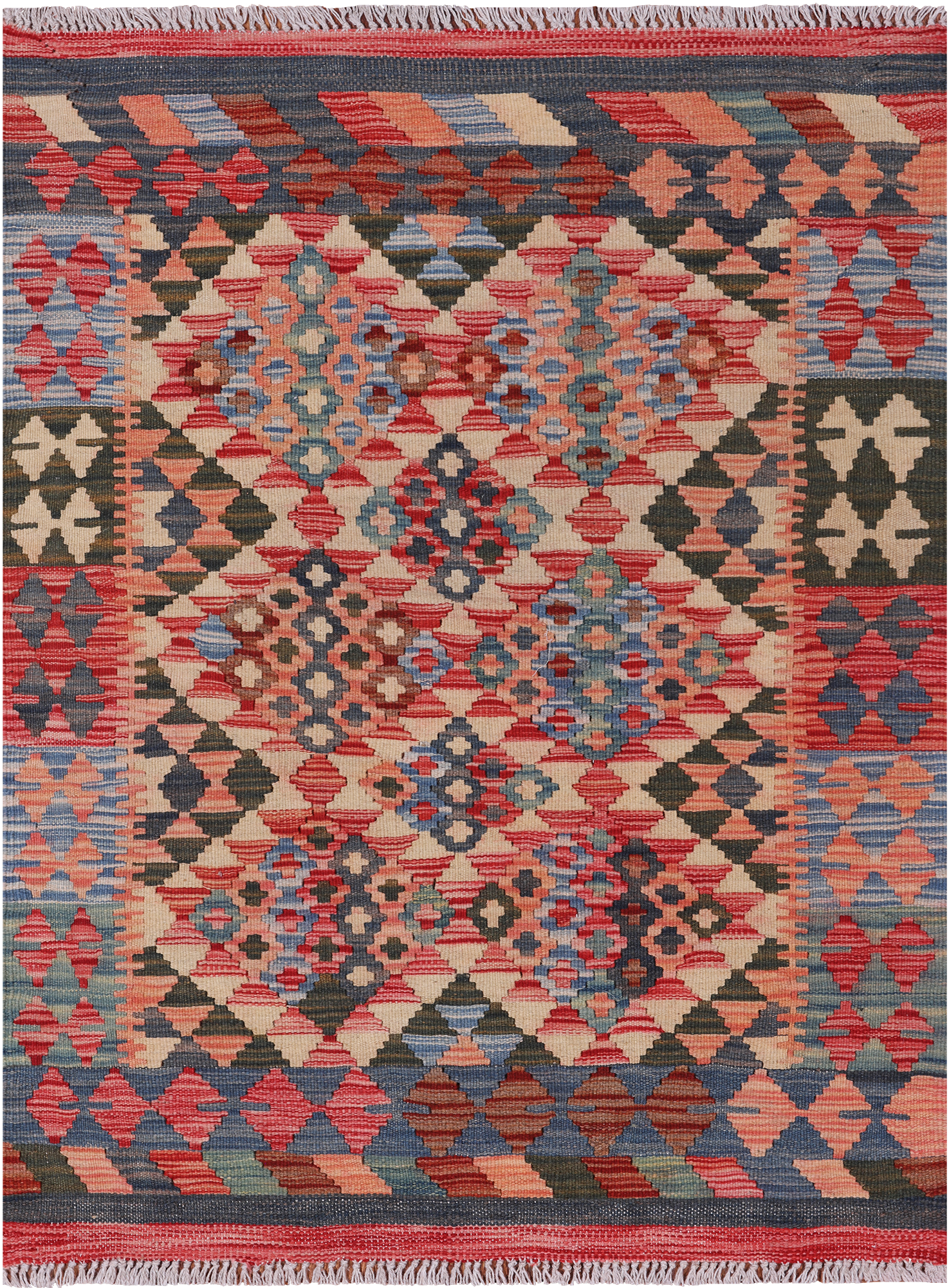 Reversible Kilim Flat Weave Wool On Wool Rug - 3' 0" X 3' 10"