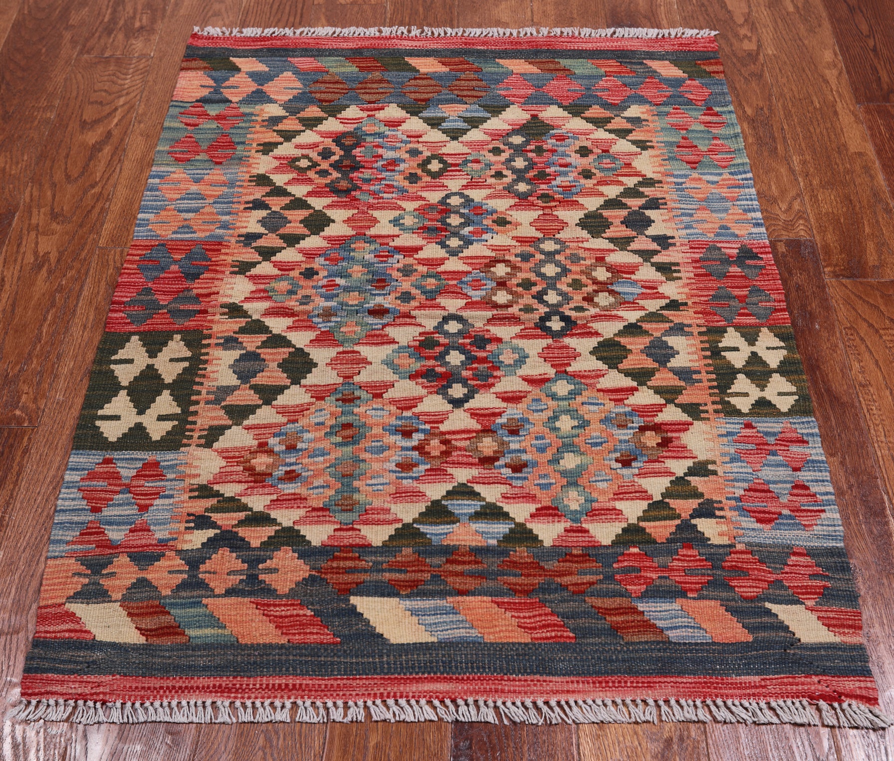 Reversible Kilim Flat Weave Wool On Wool Rug - 3' 0" X 3' 10"