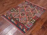 Reversible Kilim Flat Weave Wool On Wool Rug - 3' 0" X 3' 10"