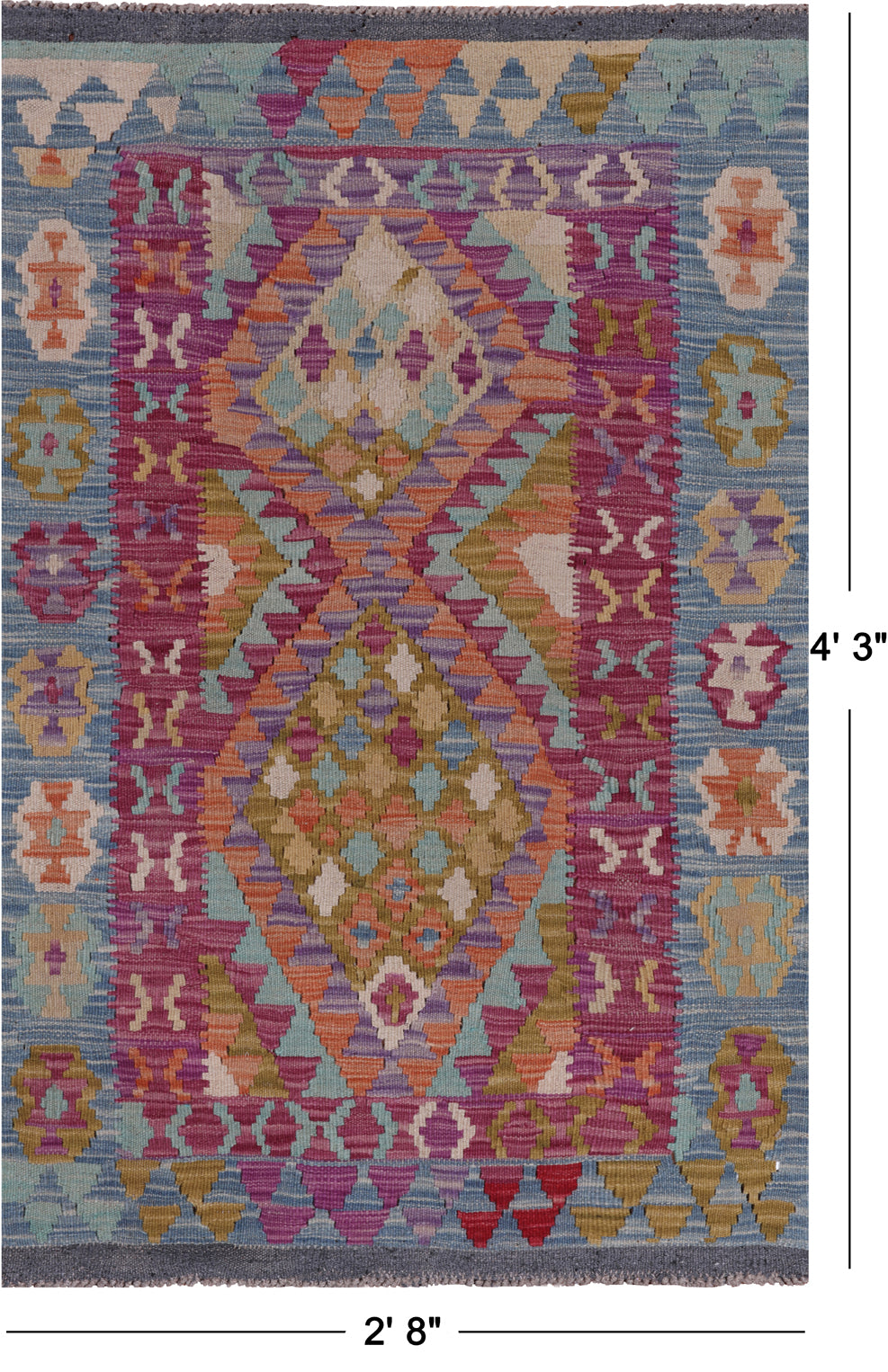 Reversible Kilim Flat Weave Wool On Wool Rug - 2' 8" X 4' 3"