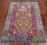 Reversible Kilim Flat Weave Wool On Wool Rug - 2' 8" X 4' 3"