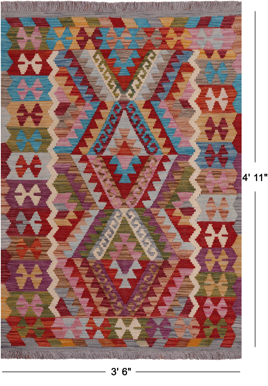 Reversible Kilim Flat Weave Wool On Wool Rug - 3' 6" X 4' 11"