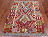 Reversible Kilim Flat Weave Wool On Wool Rug - 3' 6" X 4' 11"