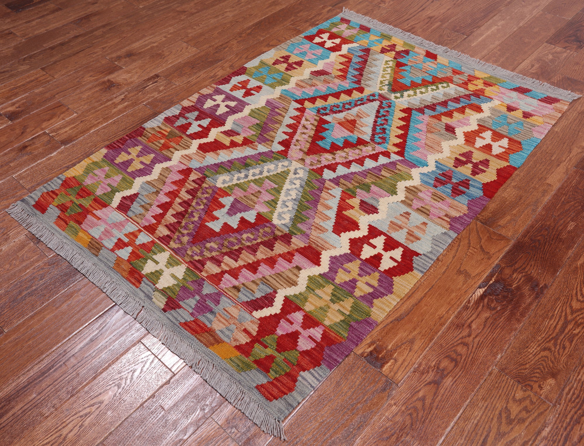 Reversible Kilim Flat Weave Wool On Wool Rug - 3' 6" X 4' 11"
