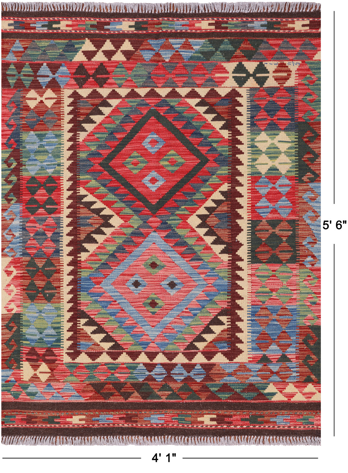 Reversible Kilim Flat Weave Wool On Wool Rug - 4' 1" X 5' 6"