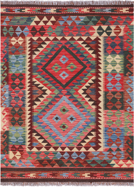 Reversible Kilim Flat Weave Wool On Wool Rug - 4' 1" X 5' 6"