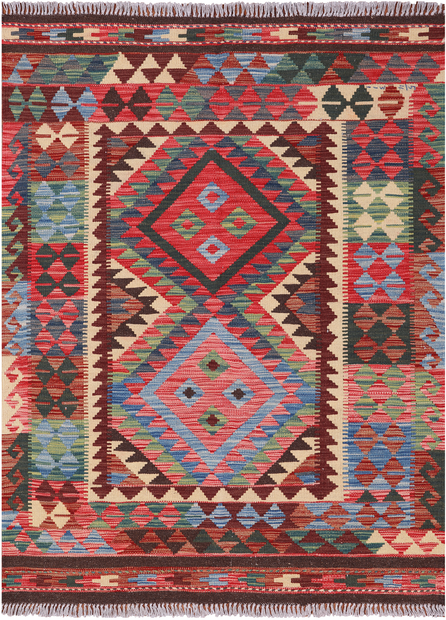 Reversible Kilim Flat Weave Wool On Wool Rug - 4' 1" X 5' 6"