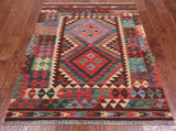 Reversible Kilim Flat Weave Wool On Wool Rug - 4' 1" X 5' 6"