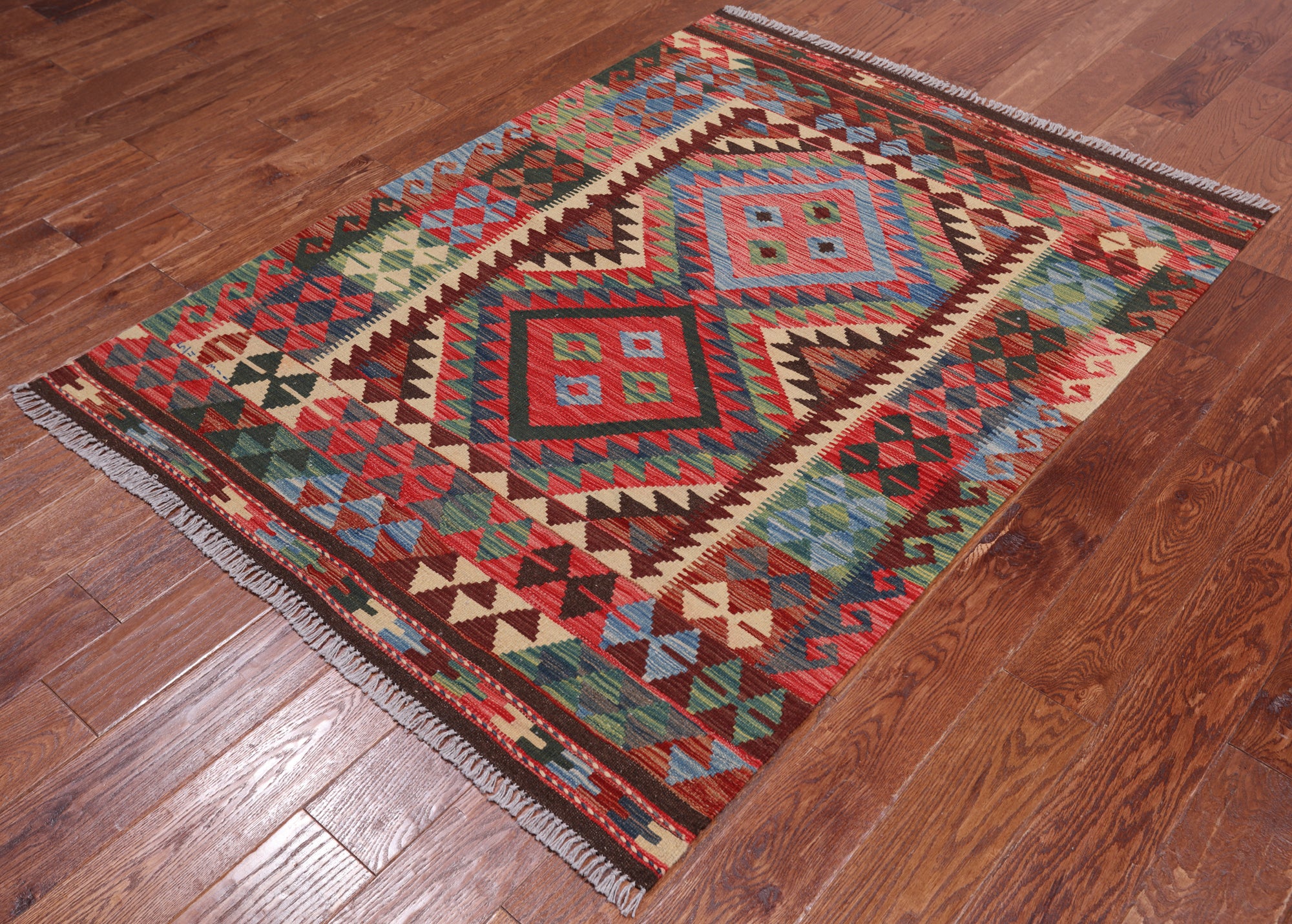 Reversible Kilim Flat Weave Wool On Wool Rug - 4' 1" X 5' 6"