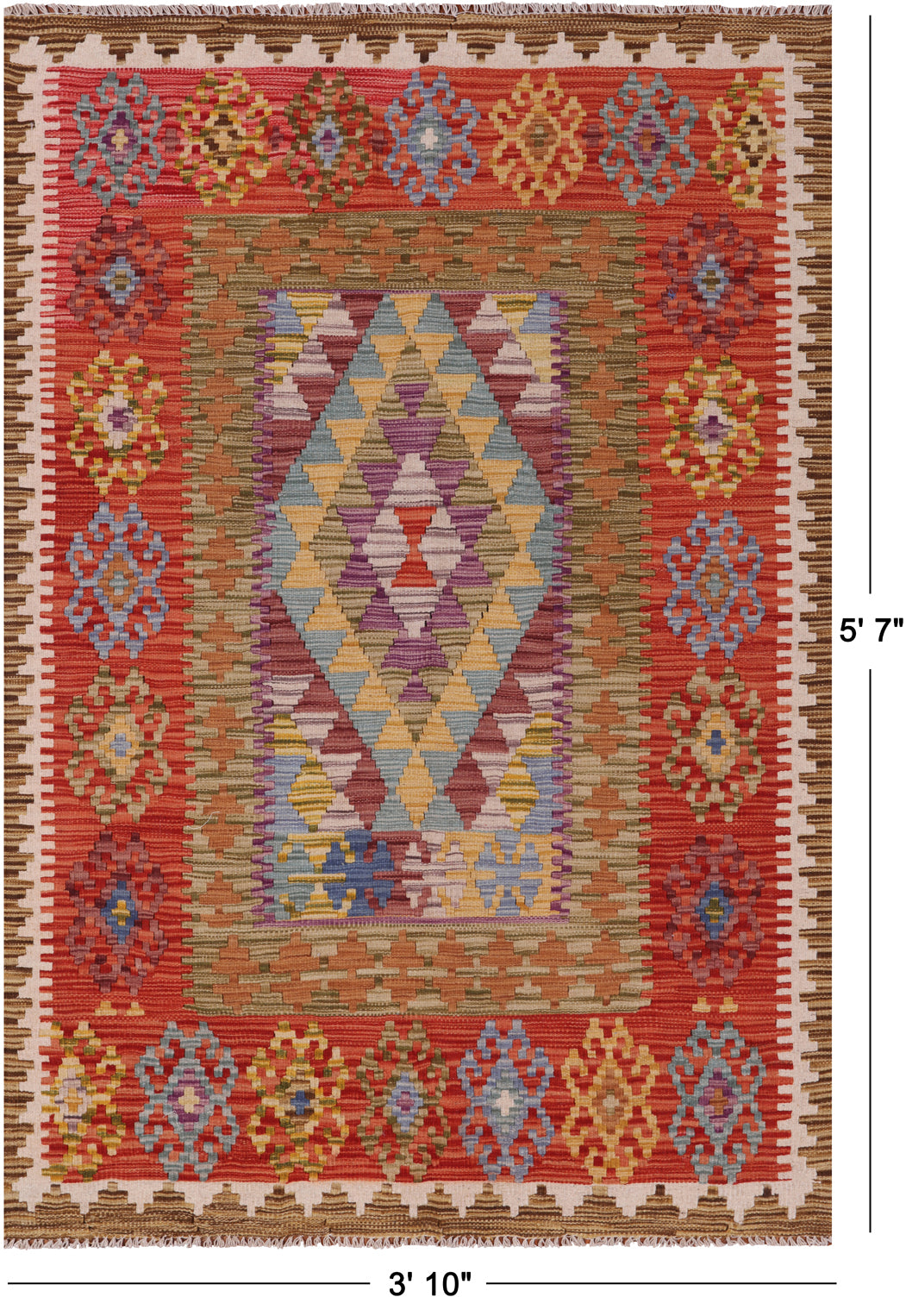 Reversible Kilim Flat Weave Wool On Wool Rug - 3' 10" X 5' 7"