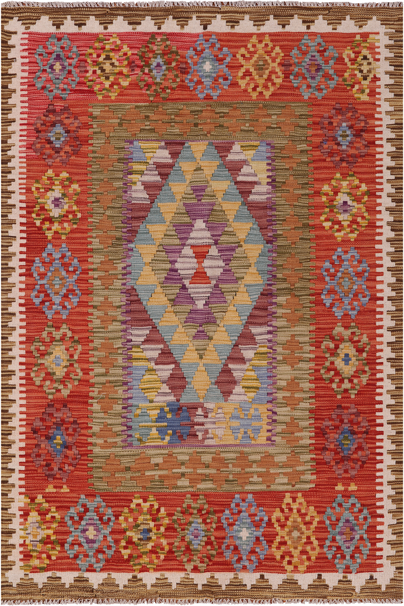 Reversible Kilim Flat Weave Wool On Wool Rug - 3' 10" X 5' 7"