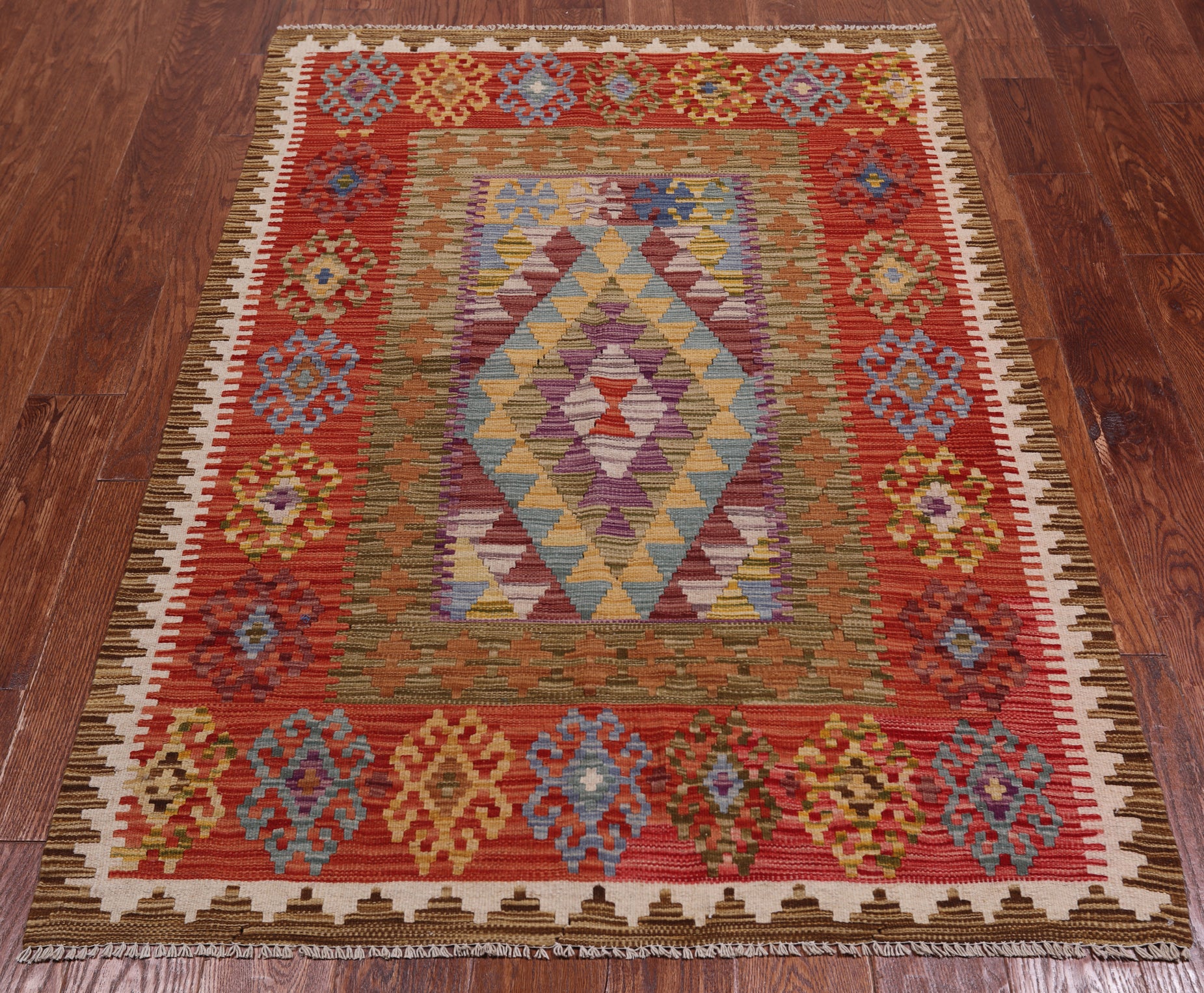Reversible Kilim Flat Weave Wool On Wool Rug - 3' 10" X 5' 7"