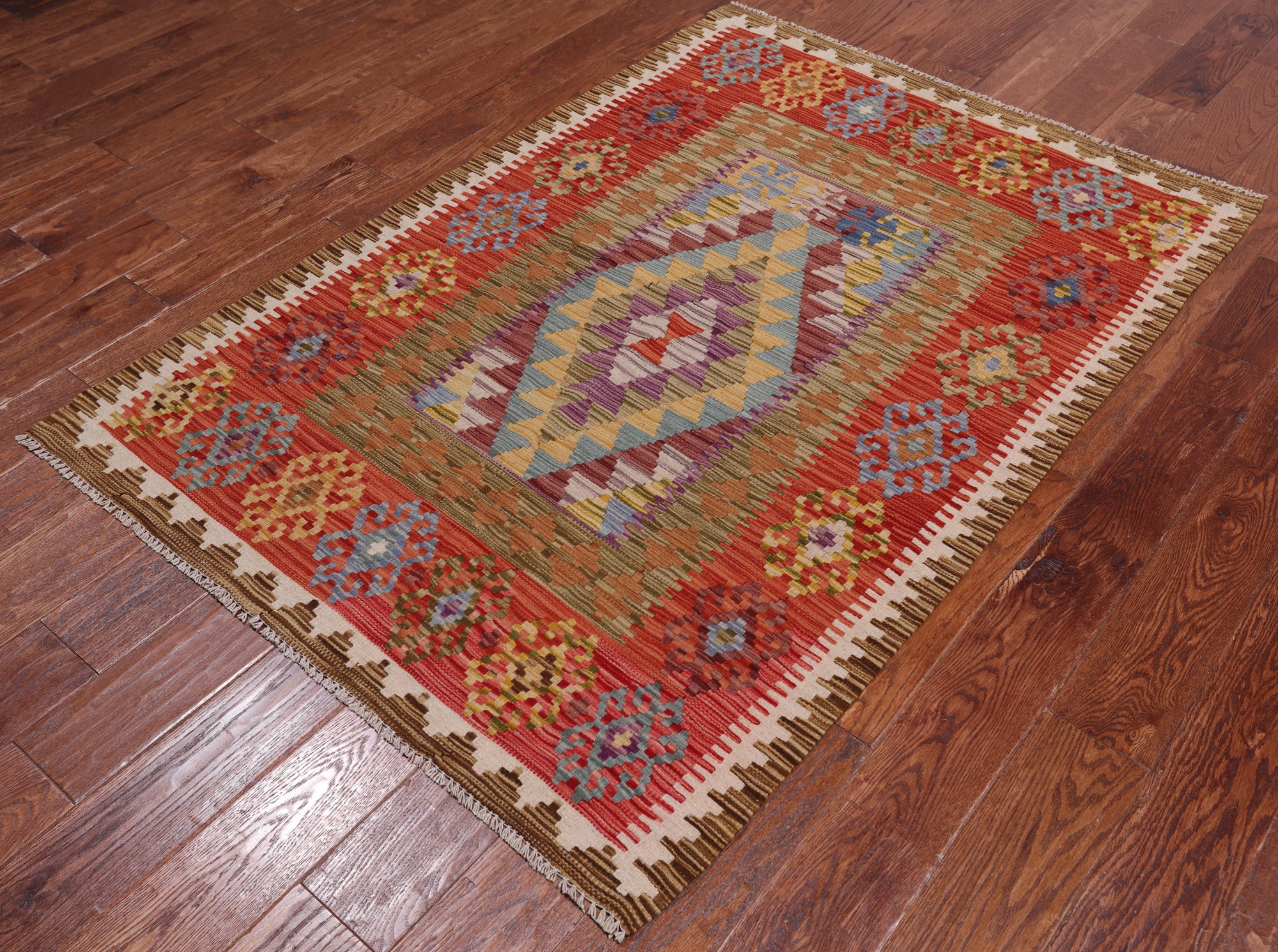 Reversible Kilim Flat Weave Wool On Wool Rug - 3' 10" X 5' 7"