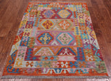 Reversible Kilim Flat Weave Wool On Wool Rug - 4' 3" X 5' 9"
