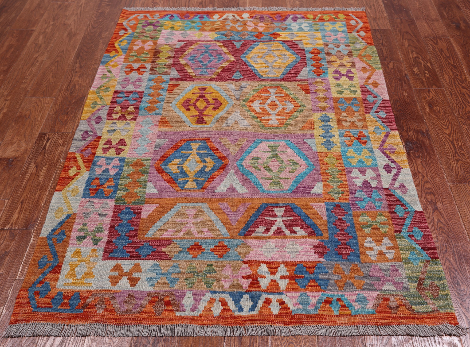 Reversible Kilim Flat Weave Wool On Wool Rug - 4' 3" X 5' 9"