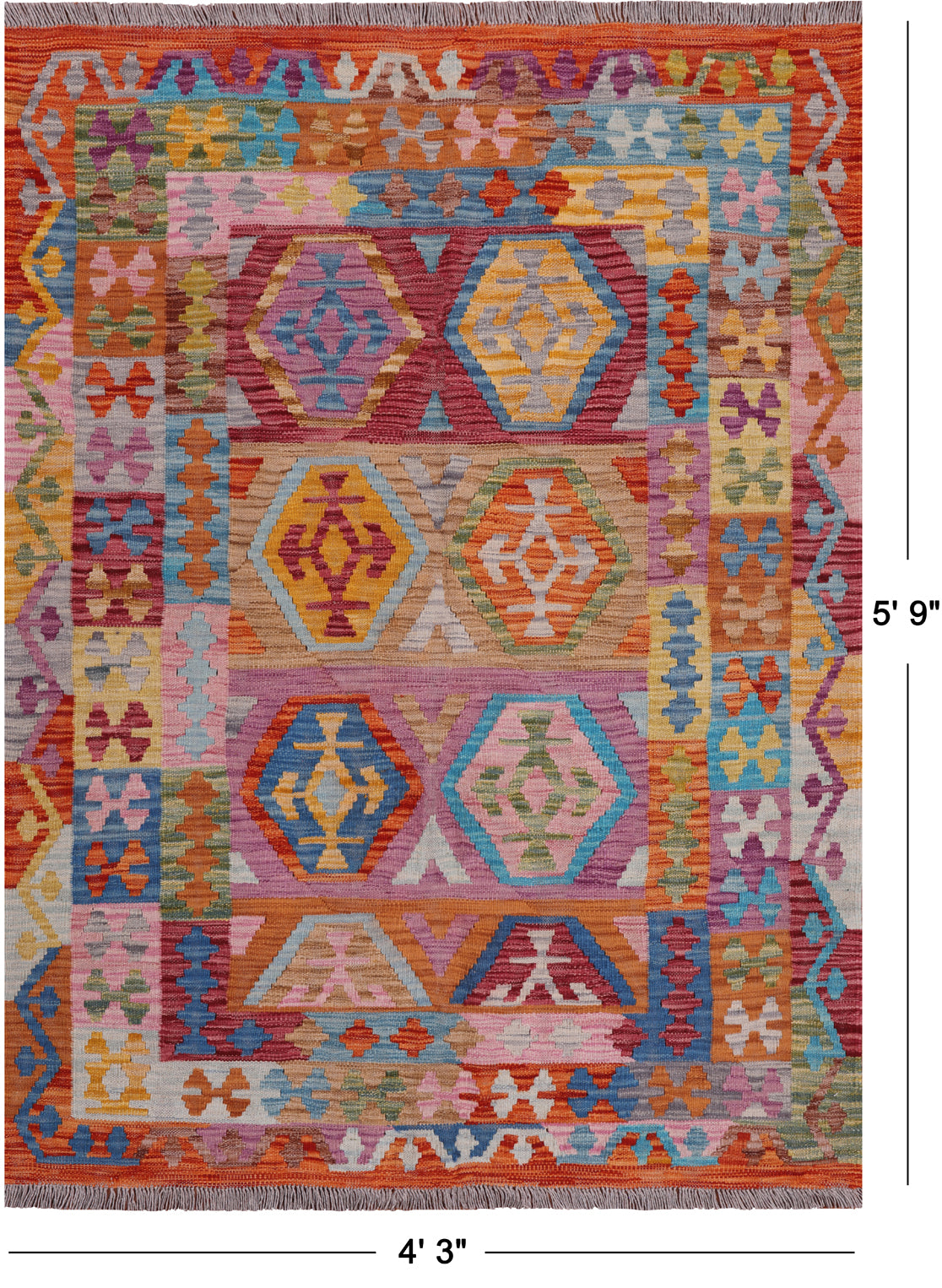 Reversible Kilim Flat Weave Wool On Wool Rug - 4' 3" X 5' 9"