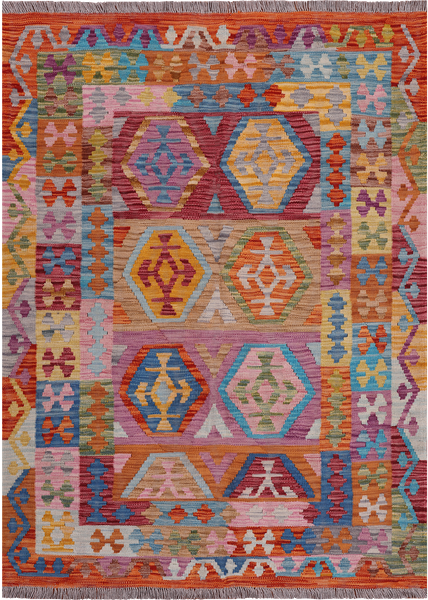 Reversible Kilim Flat Weave Wool On Wool Rug - 4' 3" X 5' 9"