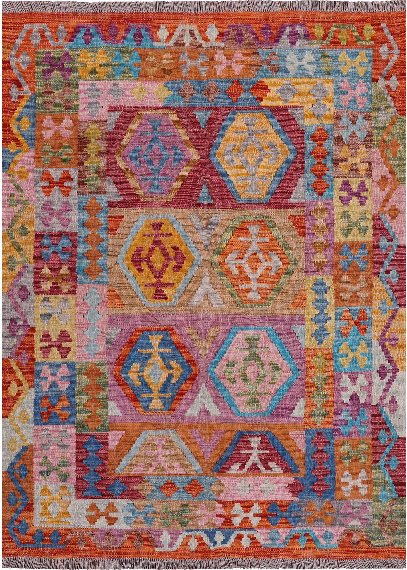Reversible Kilim Flat Weave Wool On Wool Rug - 4' 3" X 5' 9"