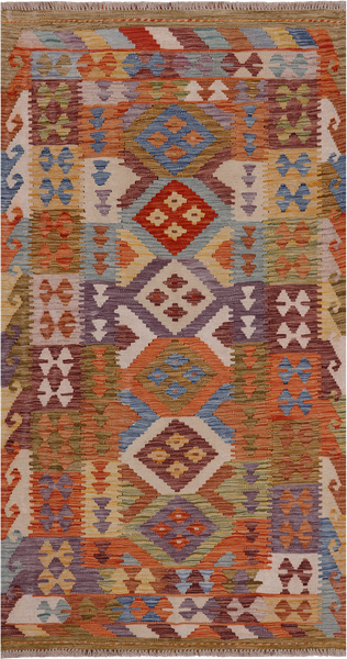 Reversible Kilim Flat Weave Wool On Wool Runner Rug - 3' 5" X 6' 4"