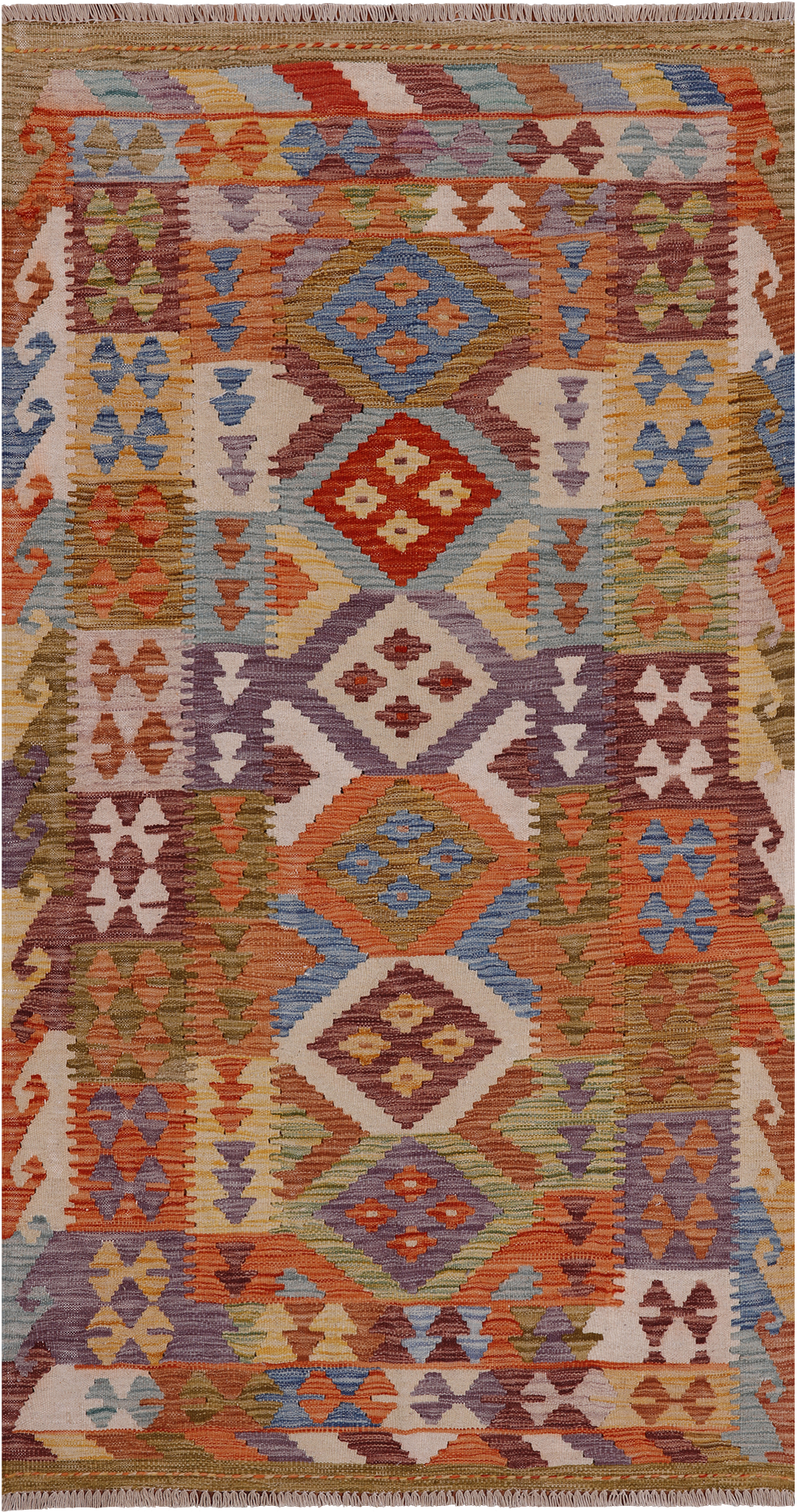 Reversible Kilim Flat Weave Wool On Wool Runner Rug - 3' 5" X 6' 4"