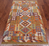 Reversible Kilim Flat Weave Wool On Wool Runner Rug - 3' 5" X 6' 4"
