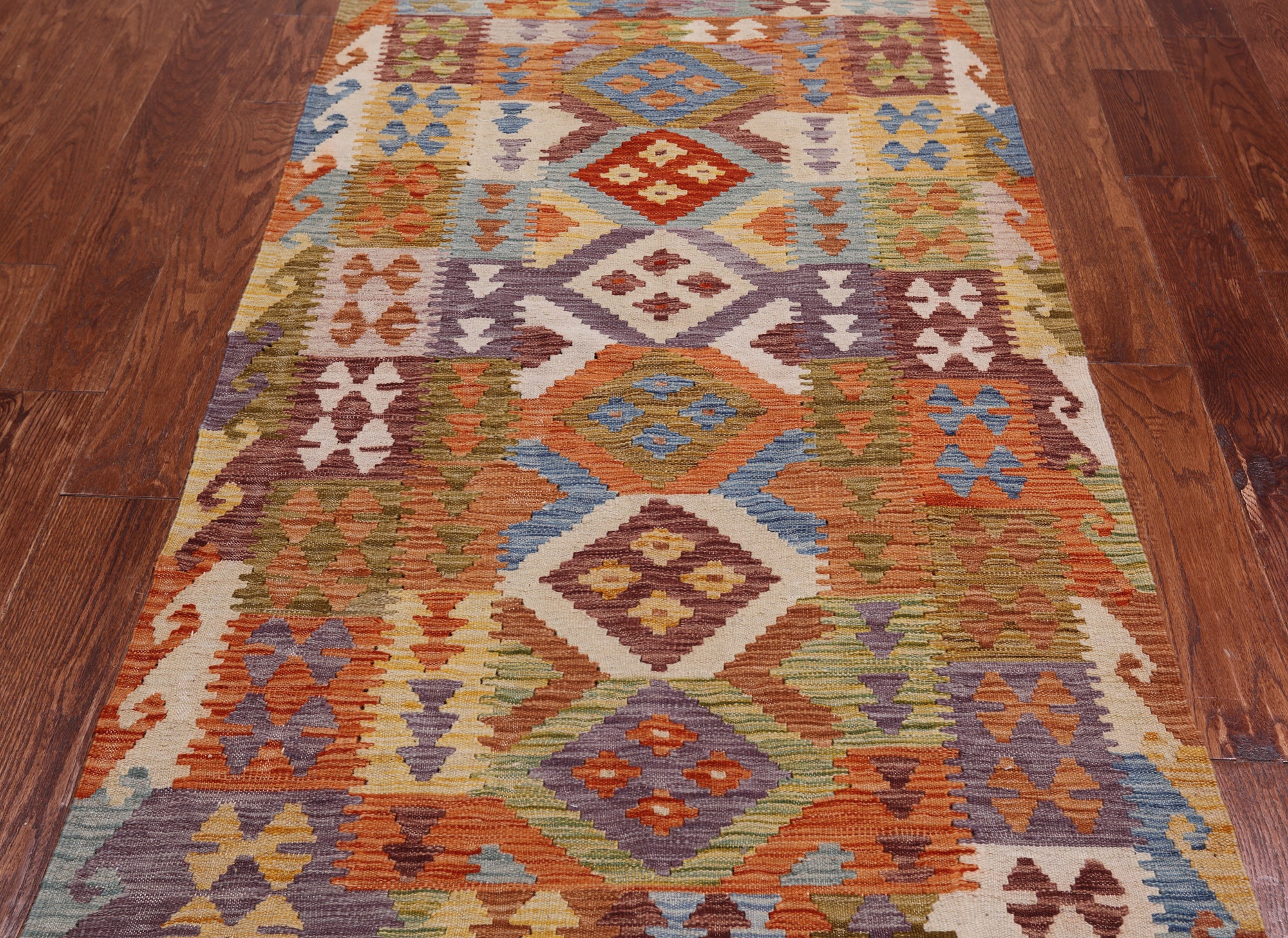 Reversible Kilim Flat Weave Wool On Wool Runner Rug - 3' 5" X 6' 4"