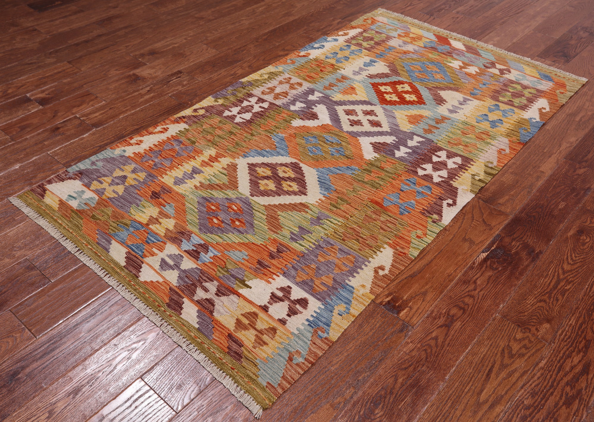 Reversible Kilim Flat Weave Wool On Wool Runner Rug - 3' 5" X 6' 4"
