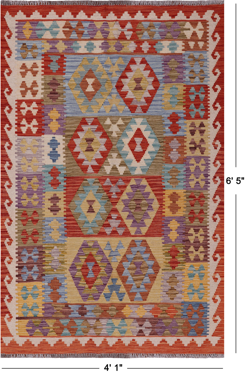 Reversible Kilim Flat Weave Wool On Wool Rug - 4' 1" X 6' 5"