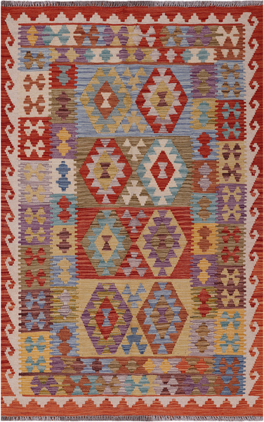 Reversible Kilim Flat Weave Wool On Wool Rug - 4' 1" X 6' 5"