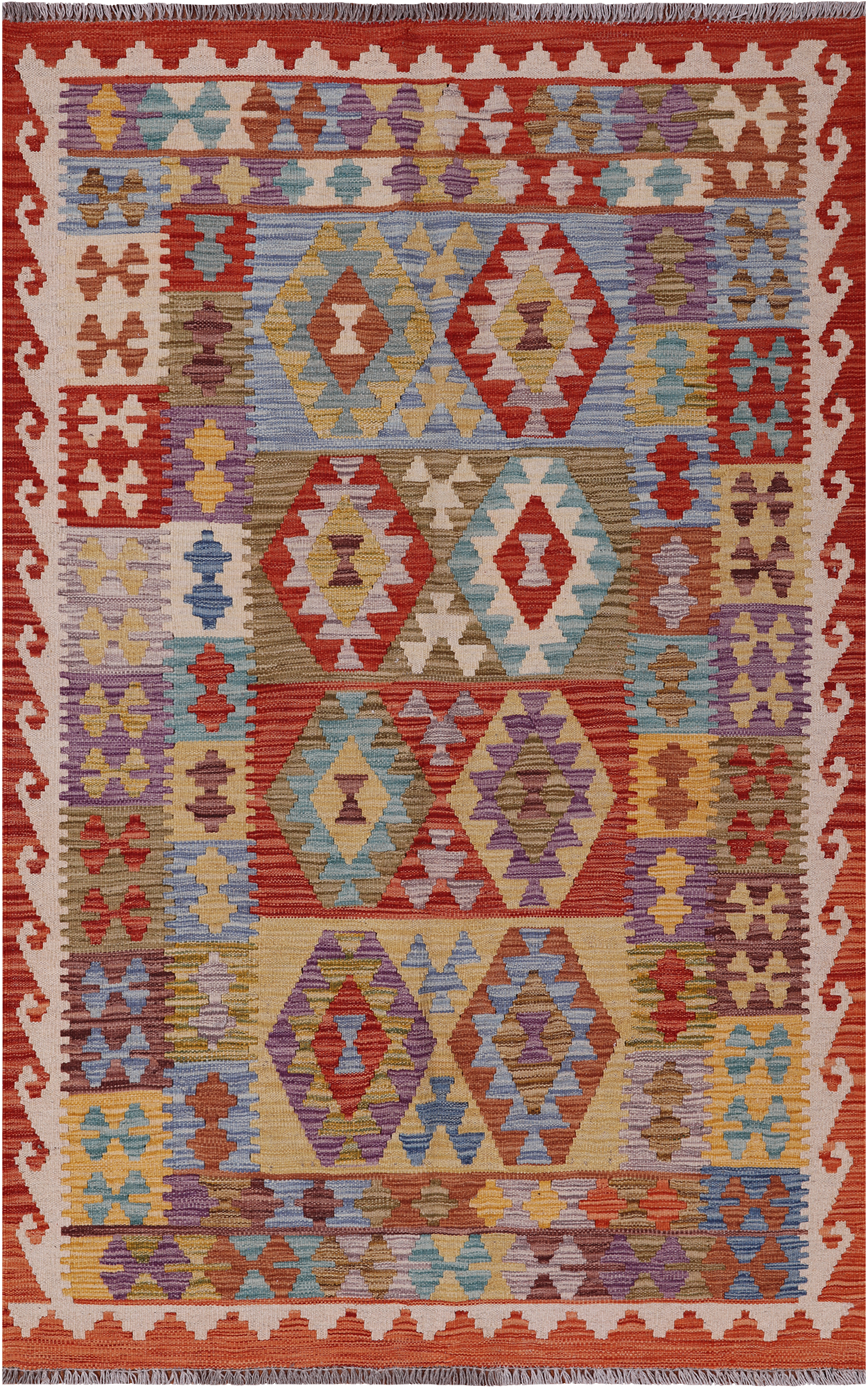 Reversible Kilim Flat Weave Wool On Wool Rug - 4' 1" X 6' 5"