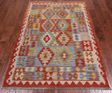 Reversible Kilim Flat Weave Wool On Wool Rug - 4' 1" X 6' 5"