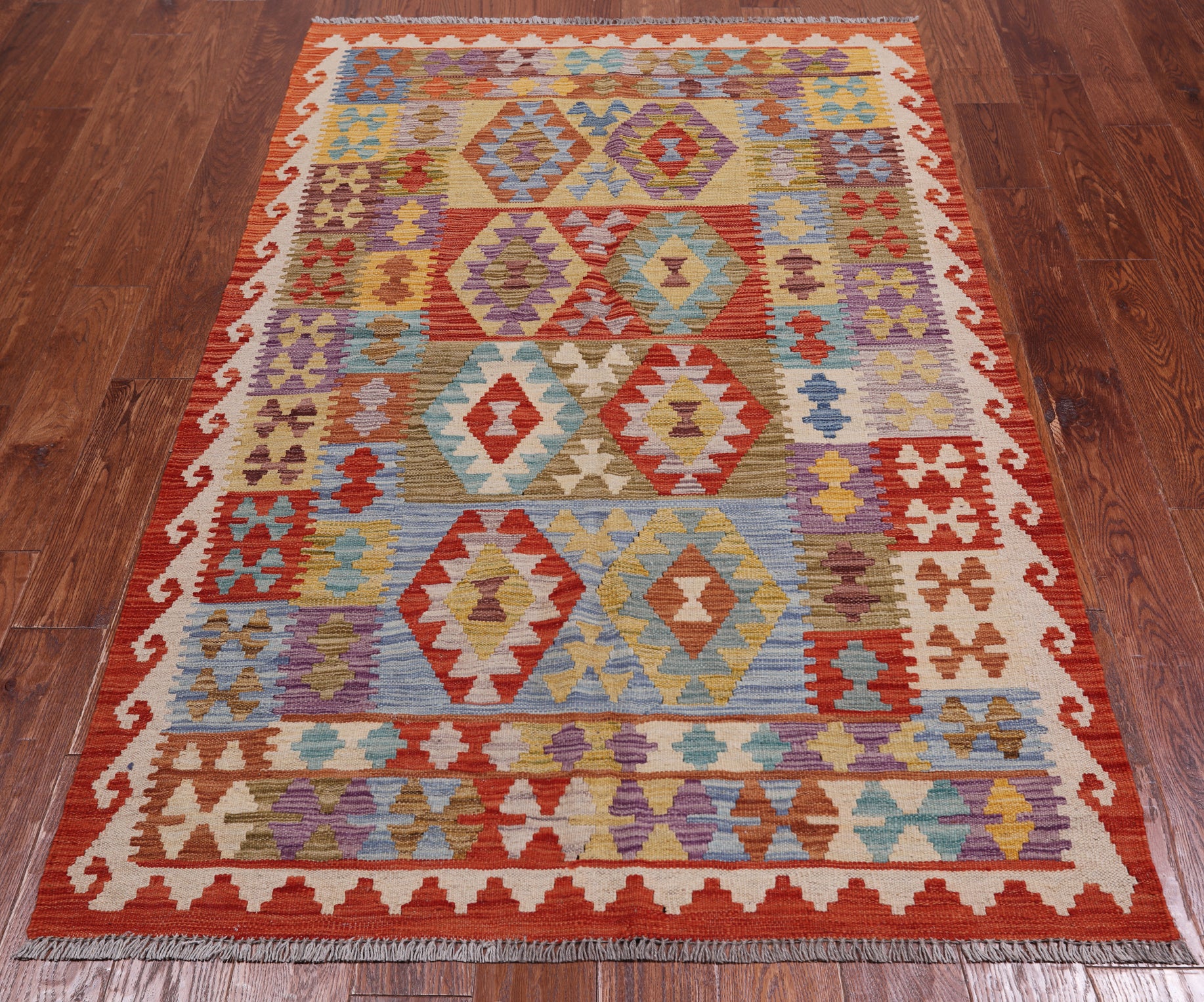 Reversible Kilim Flat Weave Wool On Wool Rug - 4' 1" X 6' 5"