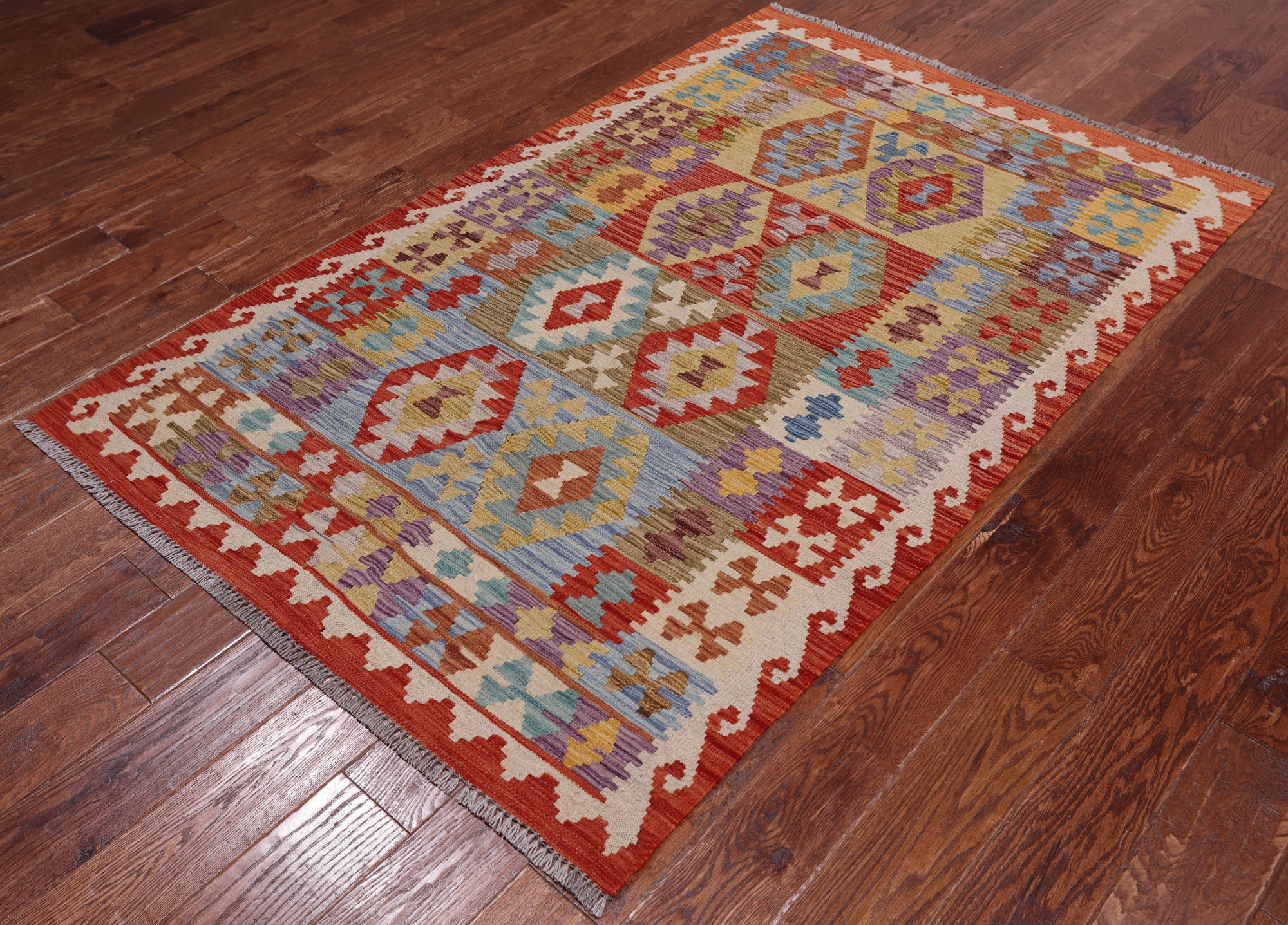 Reversible Kilim Flat Weave Wool On Wool Rug - 4' 1" X 6' 5"
