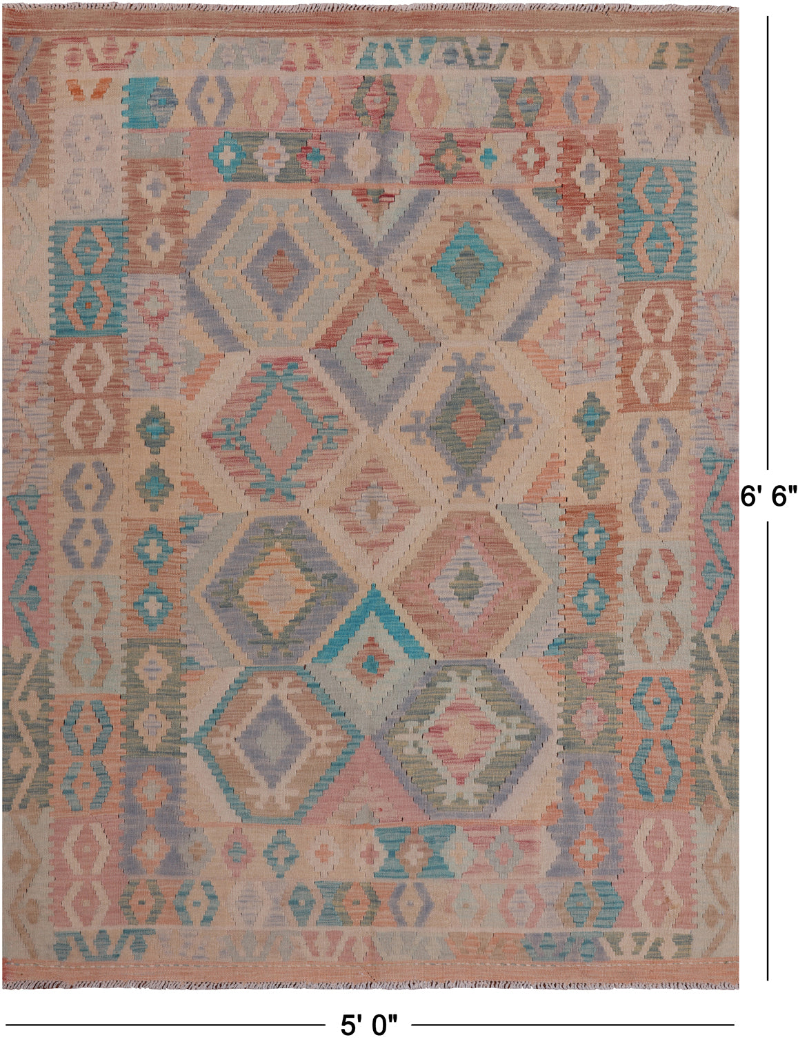 Reversible Kilim Flat Weave Wool On Wool Rug - 5' 0" X 6' 6"