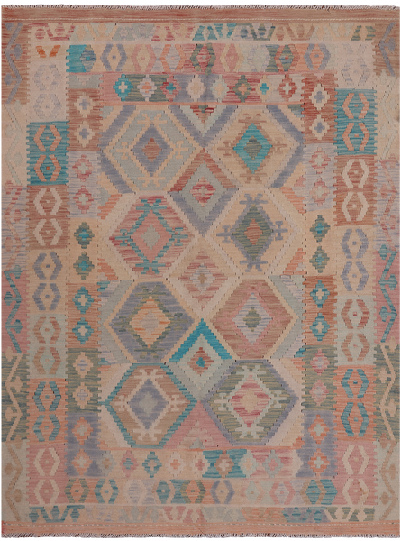 Reversible Kilim Flat Weave Wool On Wool Rug - 5' 0" X 6' 6"