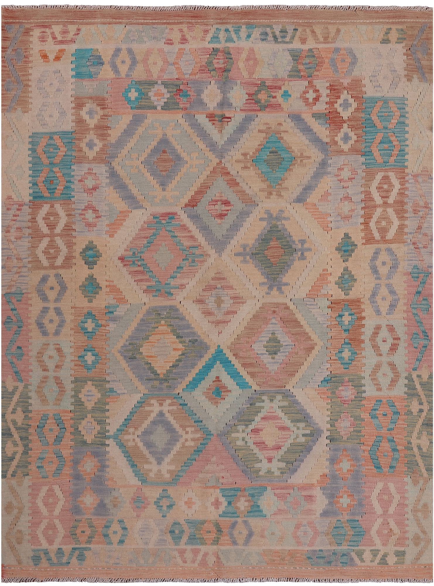 Reversible Kilim Flat Weave Wool On Wool Rug - 5' 0" X 6' 6"