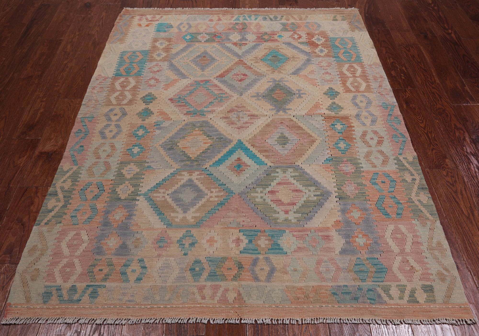Reversible Kilim Flat Weave Wool On Wool Rug - 5' 0" X 6' 6"