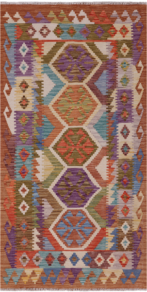 Reversible Kilim Flat Weave Wool On Wool Runner Rug - 3' 5" X 6' 6"