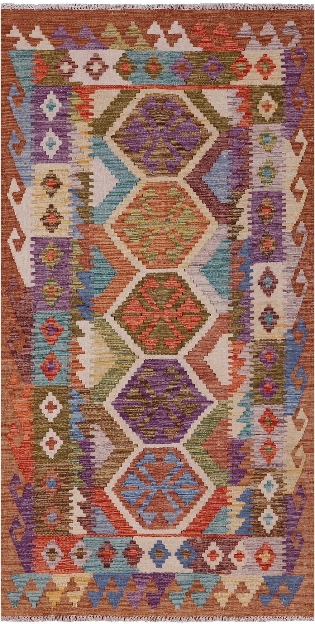 Reversible Kilim Flat Weave Wool On Wool Runner Rug - 3' 5" X 6' 6"