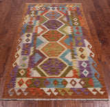 Reversible Kilim Flat Weave Wool On Wool Runner Rug - 3' 5" X 6' 6"