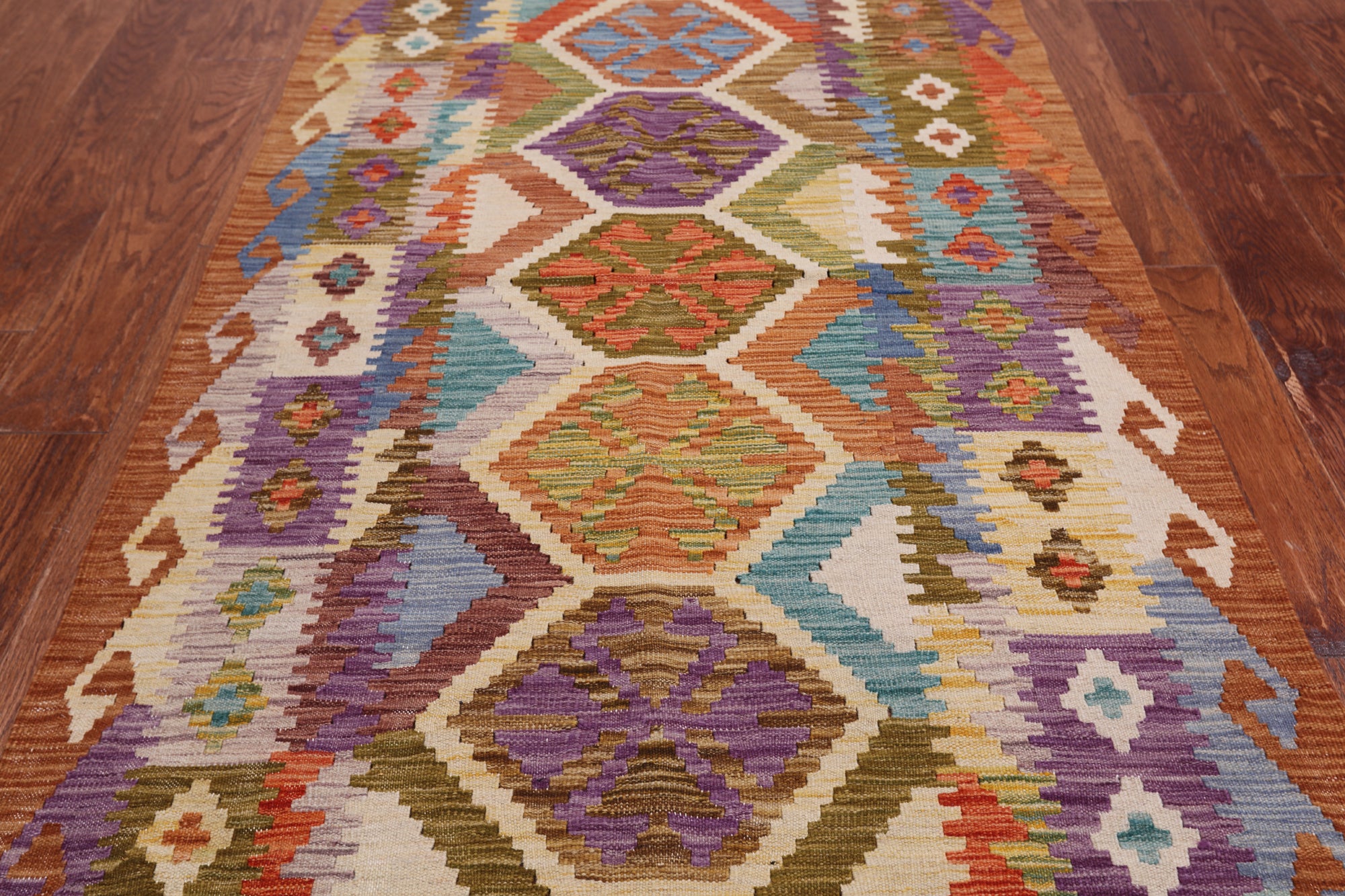 Reversible Kilim Flat Weave Wool On Wool Runner Rug - 3' 5" X 6' 6"