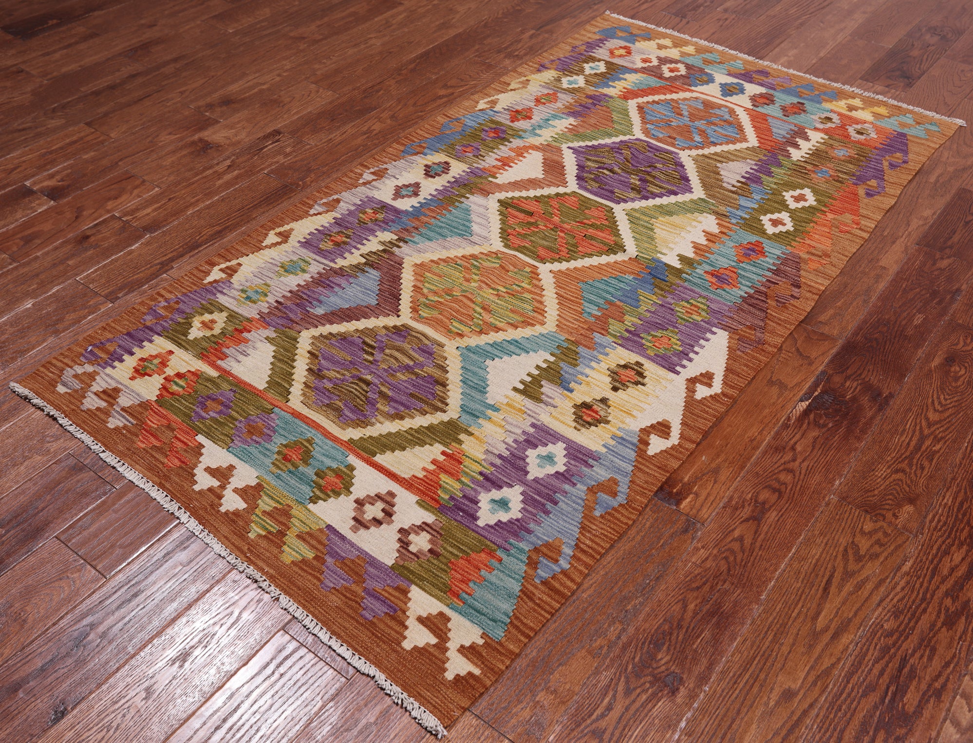 Reversible Kilim Flat Weave Wool On Wool Runner Rug - 3' 5" X 6' 6"
