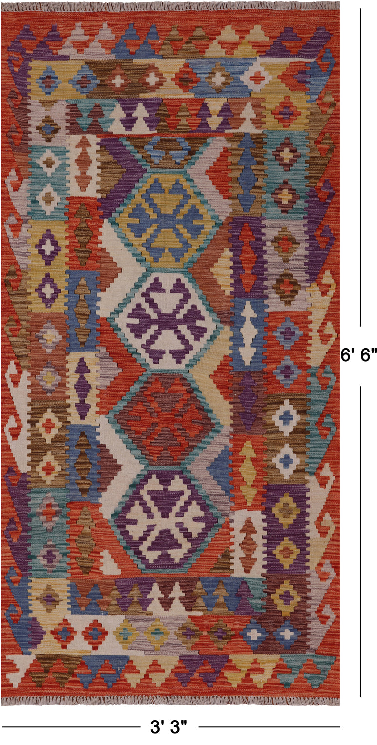Reversible Kilim Flat Weave Wool On Wool Runner Rug - 3' 3" X 6' 6"