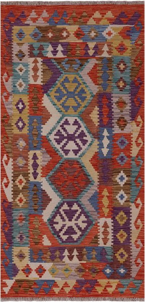 Reversible Kilim Flat Weave Wool On Wool Runner Rug - 3' 3" X 6' 6"