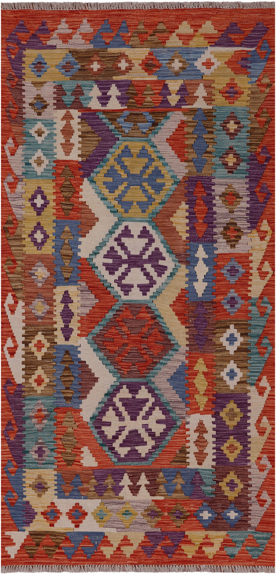 Reversible Kilim Flat Weave Wool On Wool Runner Rug - 3' 3" X 6' 6"