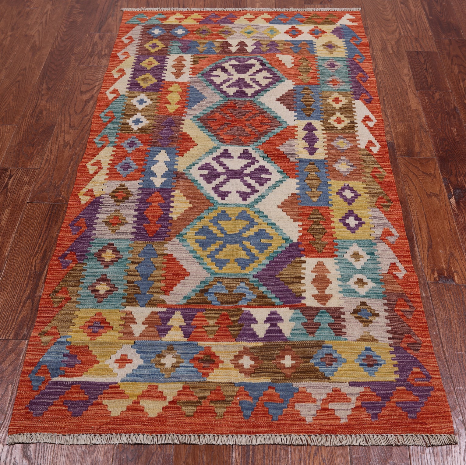 Reversible Kilim Flat Weave Wool On Wool Runner Rug - 3' 3" X 6' 6"